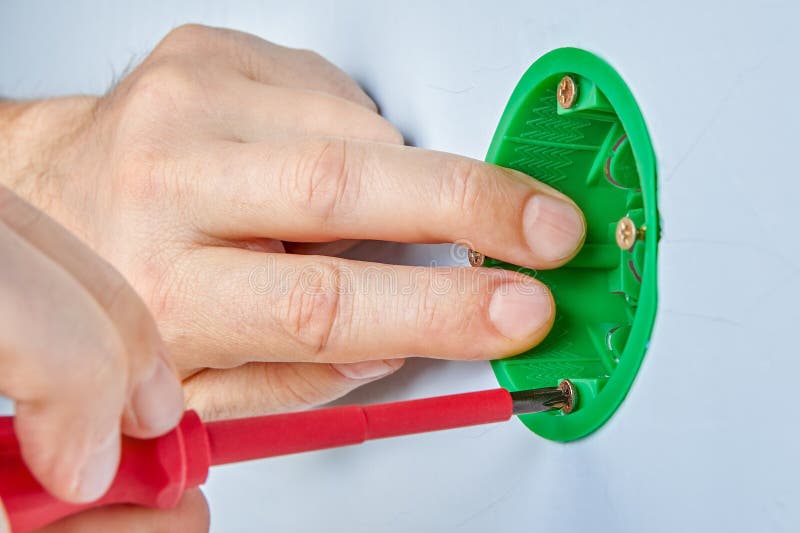 Installation of Round Outlet Box for Wall Light Stock Photo Image of
