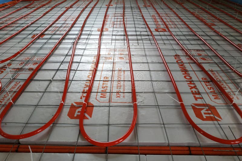Installation of Underfloor Heating System, Closeup on the Water Floor