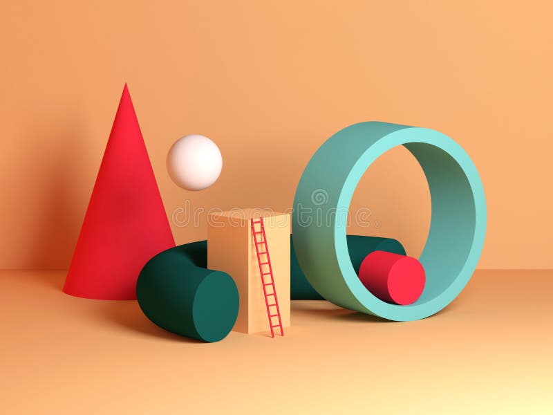 Installazione di forme geometriche primitive e colorate illustrazione di stock