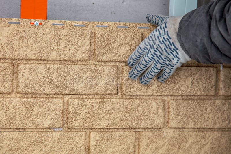 Installing Brick Siding on the Wall of the House Stock Photo Image of covering, home 142767108