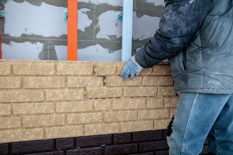 Installing Brick Siding on the Wall of the House Stock Photo Image of