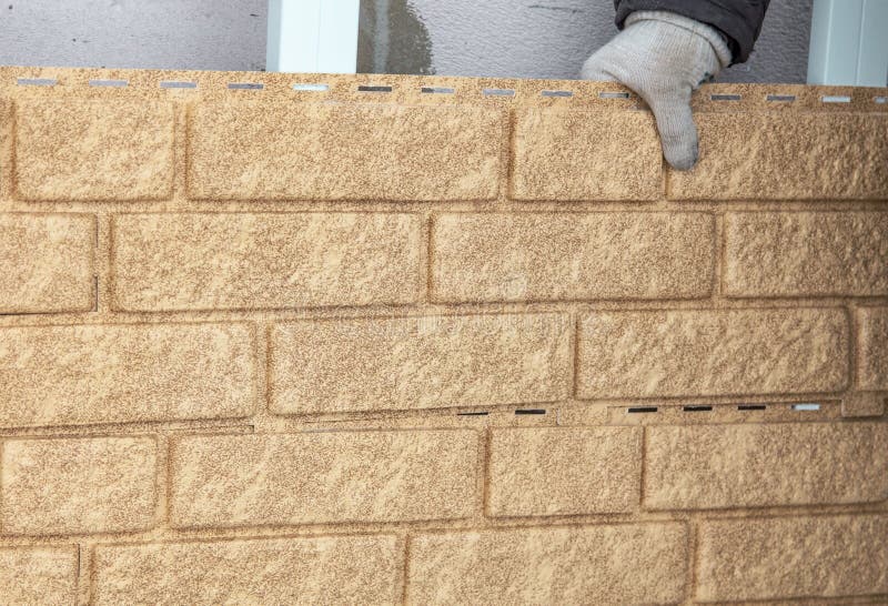 Installing Brick Siding on the Wall of the House Stock Image Image of