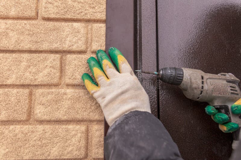 Installing Brick Siding on the Wall of the House Stock Image Image of
