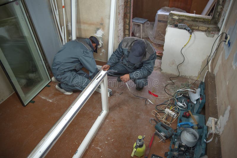 Installing Glass in the Apartment Stock Image Image of plastic