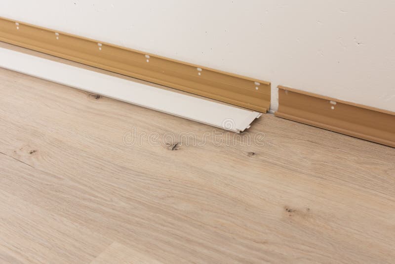 Installing Plastic Skirting Board in the Room Stock Photo Image of