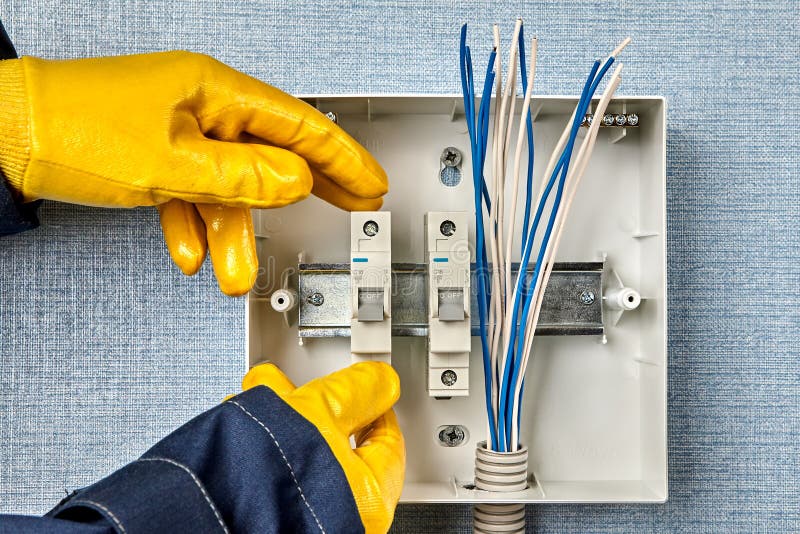 Installing Protective Devices in Electrical Panel Stock Image Image