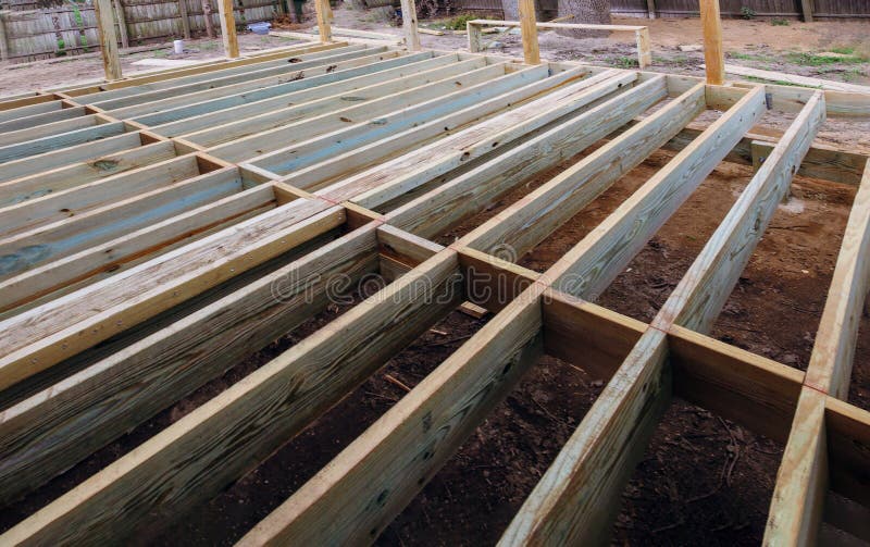 Installing Wood Floor For Patio Deck With New Wooden Planks Stock