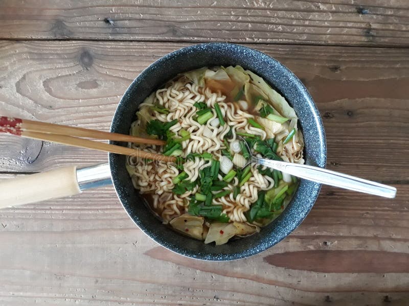 Instant Noodle Cook and Ready To Eat in Pot Stock Photo Image of