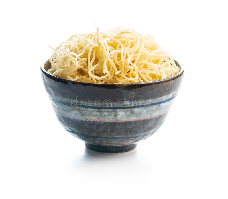 Instant Noodles in Bowl. Cooked Chinese Noodles Isolated on White