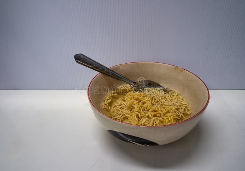 The Instant Noodles are in a Ceramic Bowl Stock Photo Image of