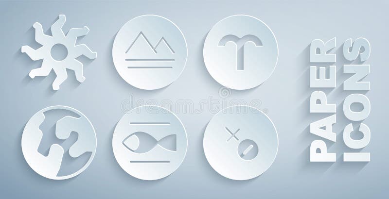 Instelling pisces zodiac aries world venus symbol element and sun icon. vector stock illustratie