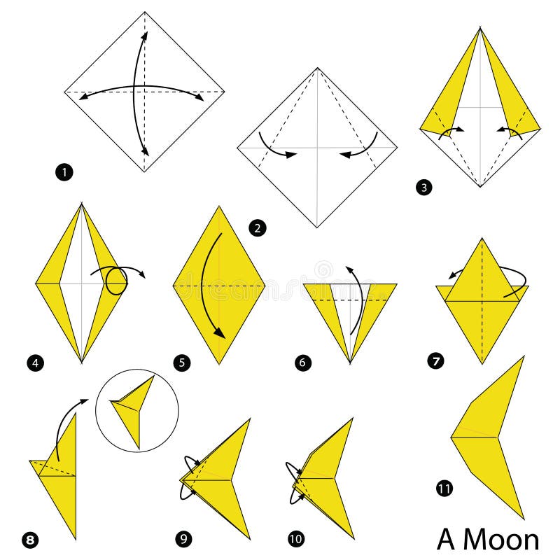 Instrucciones Paso a Paso Cómo Hacer Papiroflexia Una Luna Ilustración