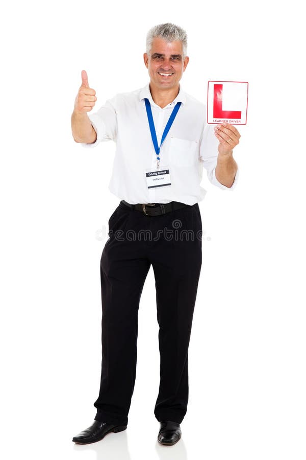 Instructor holding L sign stock images