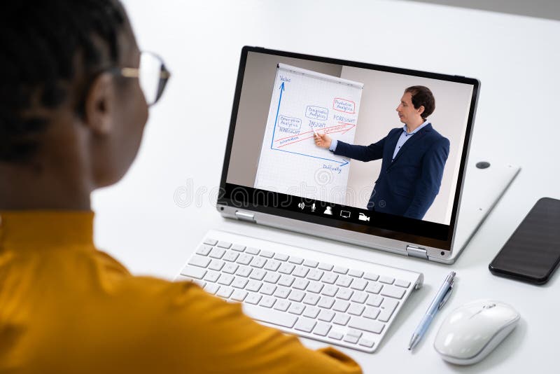 Instruire online pentru conferințe video virtuale royalty free stock photos