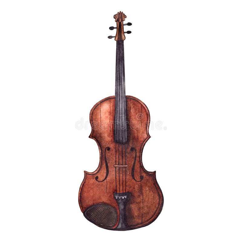 Instrument de musique en bois de violon de violon de vintage d'aquarelle illustration libre de droits Instrument de musique en bois de violon de violon de vintage d'aquarelle illustration libre de droits