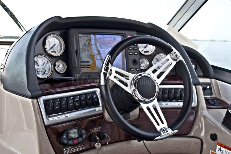 Instrument Panel of a Motor Boat Cockpit Stock Photo Image of marine