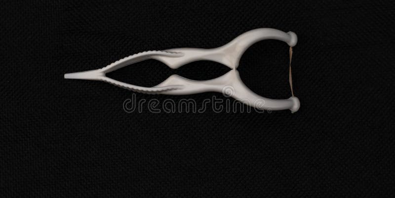 Instrumento plástico blanco de la seda dental fotografía de archivo libre de regalías Instrumento plástico blanco de la seda dental fotografía de archivo libre de regalías