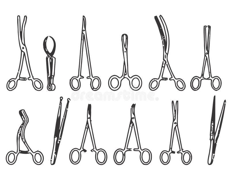 Desenho Contínuo De Uma Linha Das Ferramentas Cirúrgicas Médicas. Tesoura  Cirúrgica Recortada Pelo Bisturi. Prática Profissional Ilustração do Vetor  - Ilustração de doutor, branco: 183308839