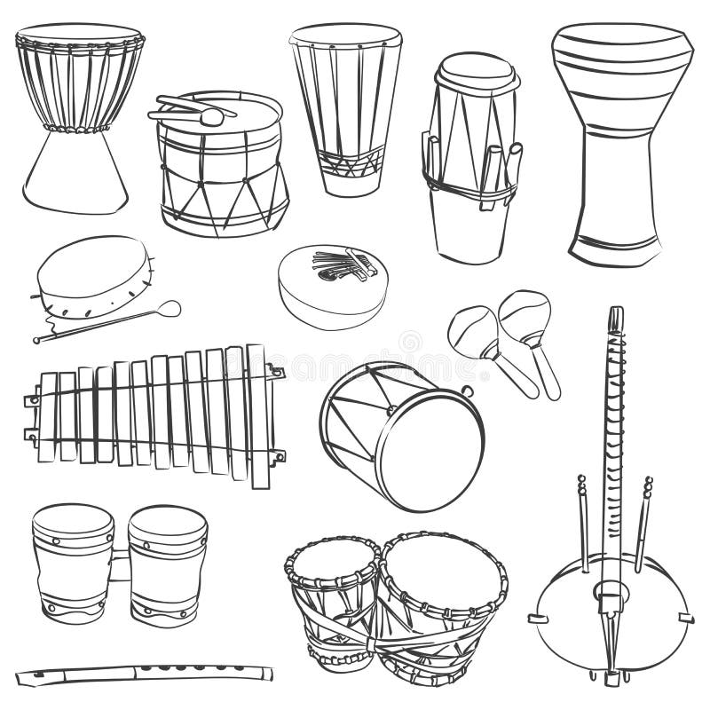 Instrumentos Musicales Tradicionales Africanos Ilustración del Vector Ilustración de tambor, cadena: 65455288