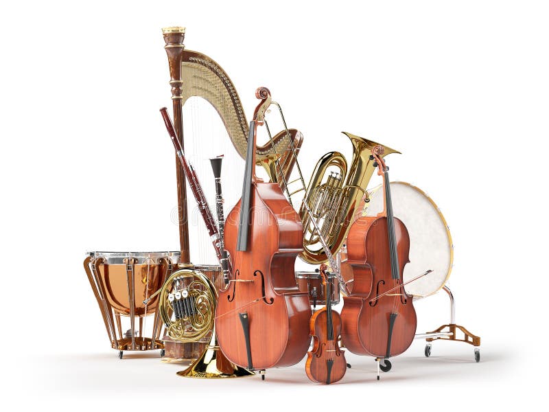 Instruments de musique d'orchestre d'isolement sur le blanc