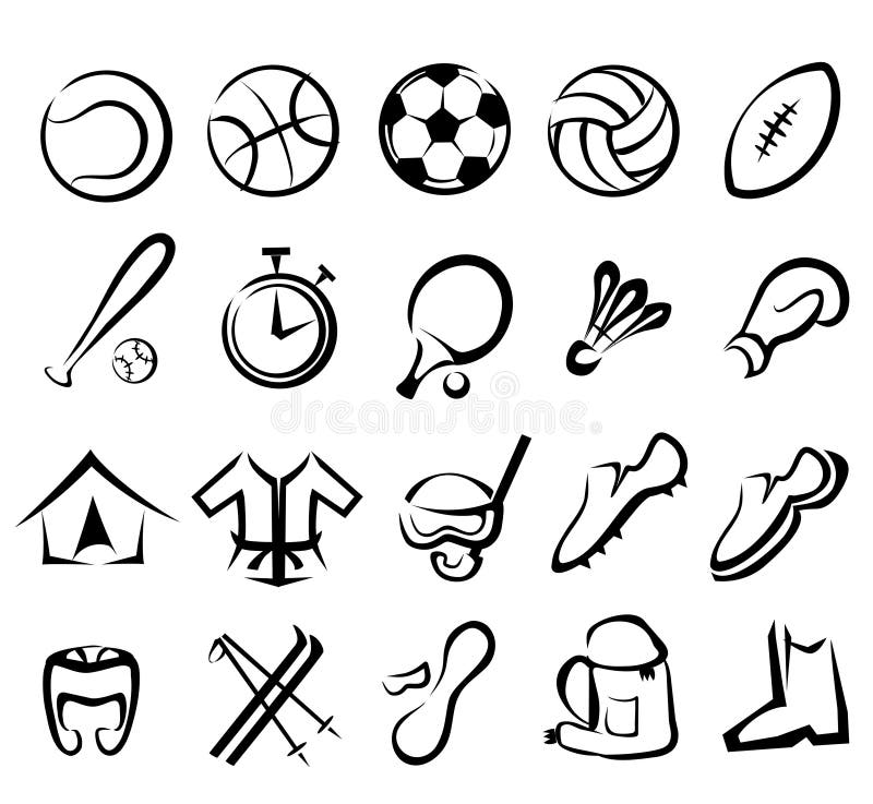 Sports equipment set, isolated icons. Sports equipment set, isolated icons