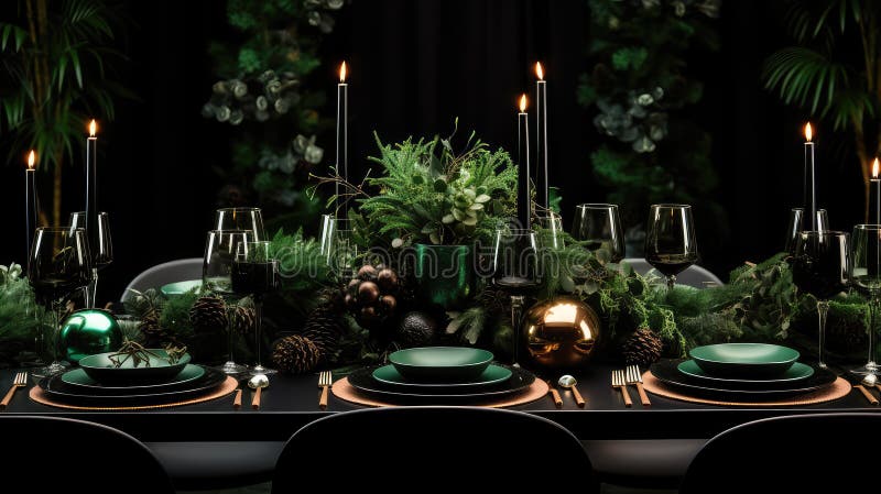 Inställning av svart och grön jul royaltyfri illustrationer