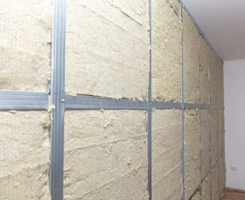 Insulation and Glass Wool in the Wall of the Room Stock Photo Image