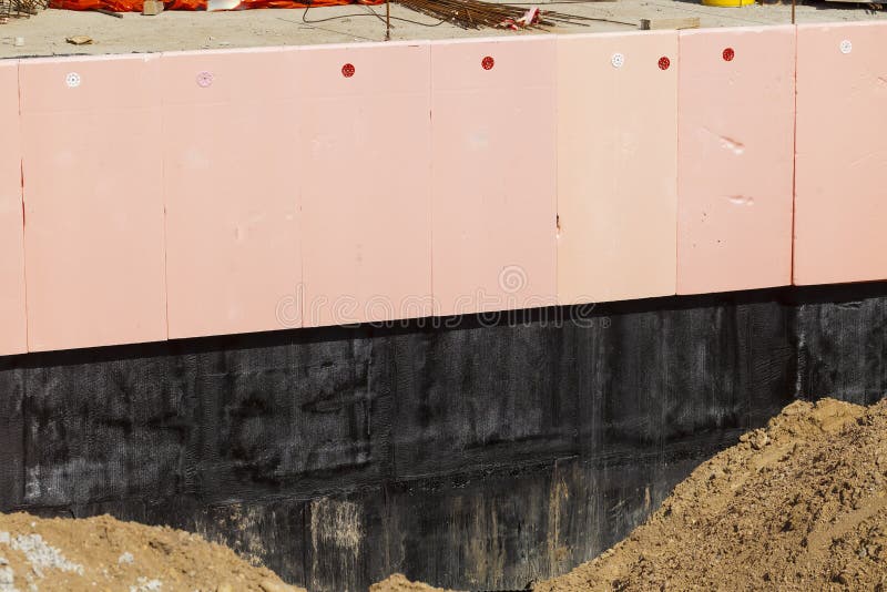 Insulation and Waterproofing of the Building Foundation Stock Image