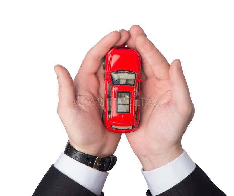 Businessman Protect with His Hands a Red Car, Concept for Insurance
