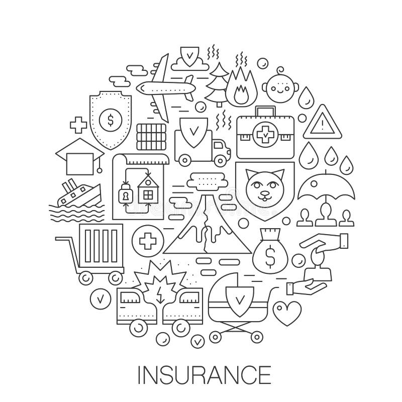 Insurance in circle - concept line illustration for cover, emblem, badge. Life, health, car and other Insurance thin