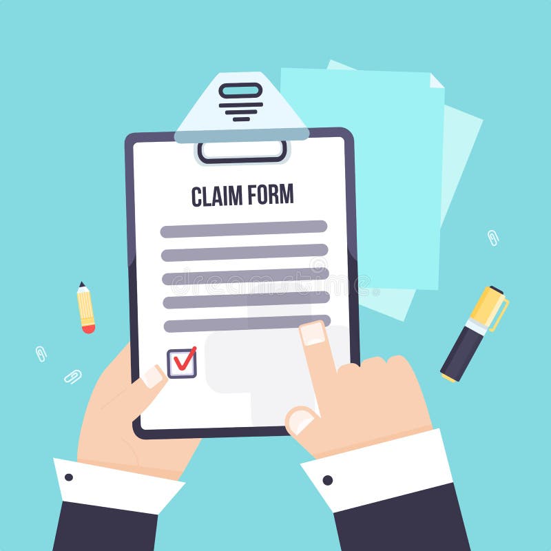 Insurance Claim Form with Clipboard in Hand. Vector Business