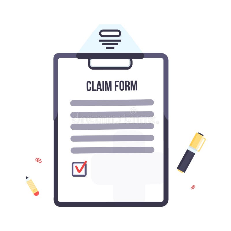 Insurance claim form with clipboard. Vector business illustration flat design. royalty free illustration Insurance claim form with clipboard. Vector business illustration flat design. royalty free illustration