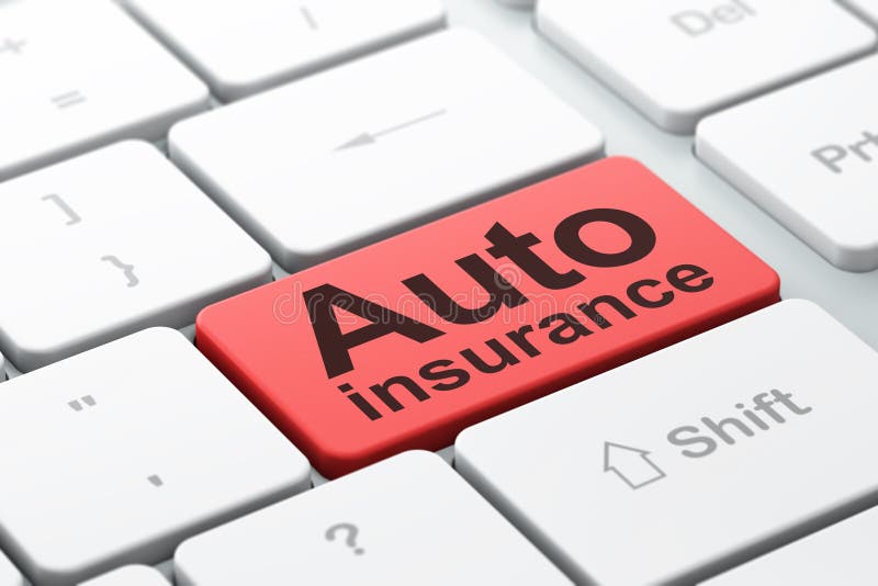 Insurance concept: computer keyboard with word Auto Insurance, selected focus on enter button background, 3D rendering. Insurance concept: computer keyboard with word Auto Insurance, selected focus on enter button background, 3D rendering