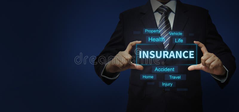 Insurance digital concept with Business person, car insurance, family insurance, financial insurance, health insurance, Travel Insurance concept.