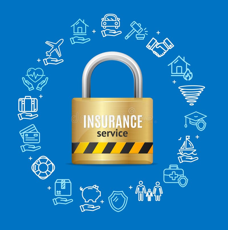 Insurance Service Round Design Template Line Icon Concept. Vector stock illustration Insurance Service Round Design Template Line Icon Concept. Vector stock illustration