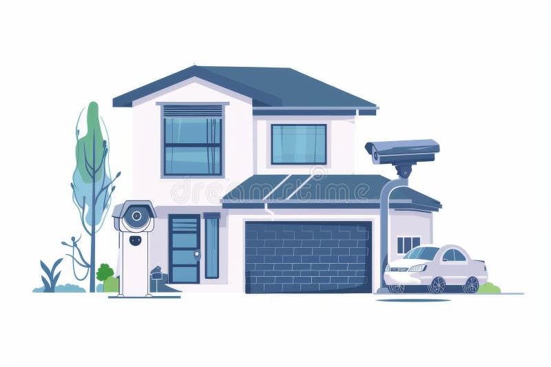 Integrați rețelele virtuale private în configurarea camerelor de acasă, asigurând securitatea mobilă cu încuietori și alarme cu te vector illustration