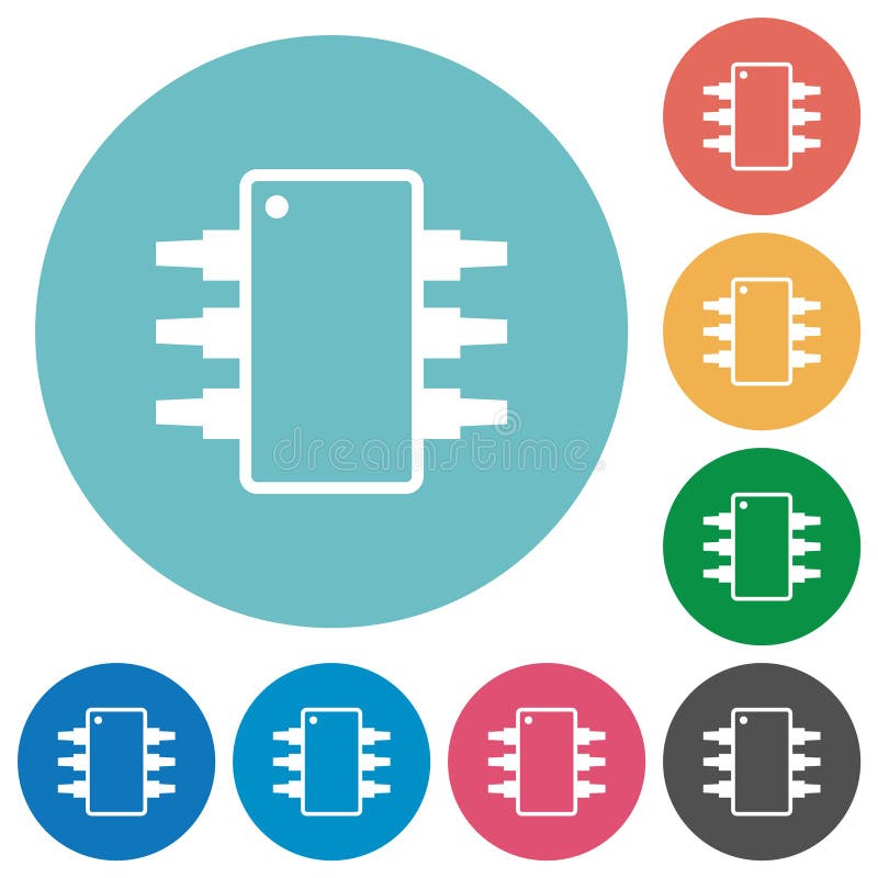 Integrated Circuit Alternate Version Flat Round Icons Stock Vector