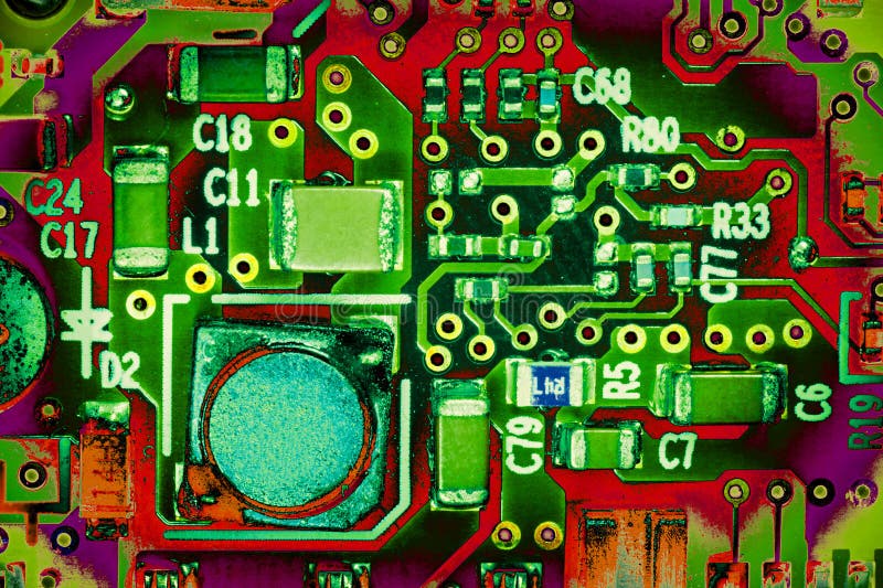 Integrated circuit colored in bright colors stock photography