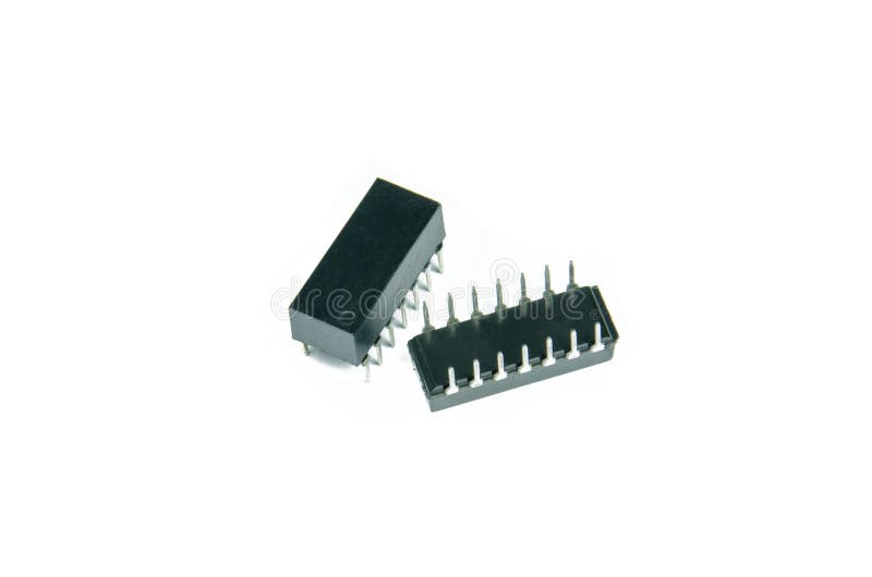 Integrated Circuit In DIP Package Isolated On The White Background