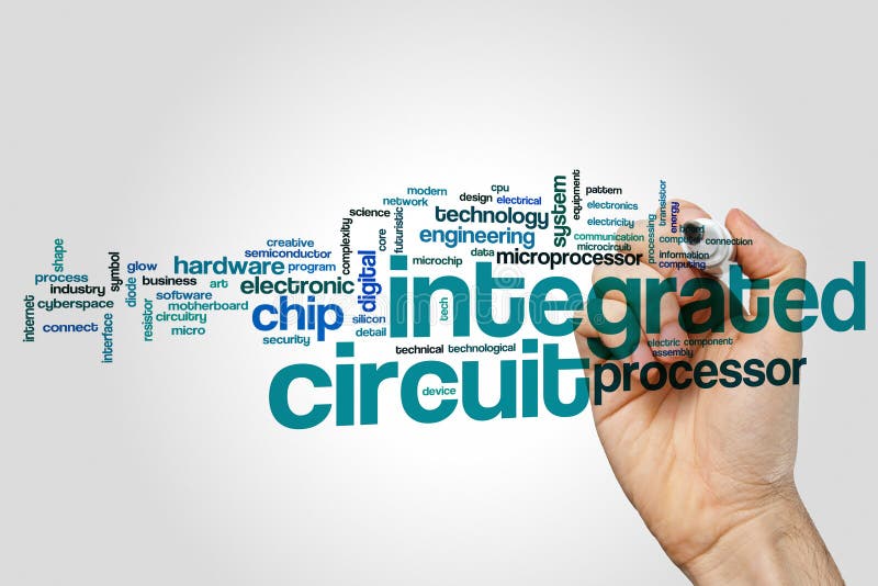 Integrated circuit word cloud stock photo