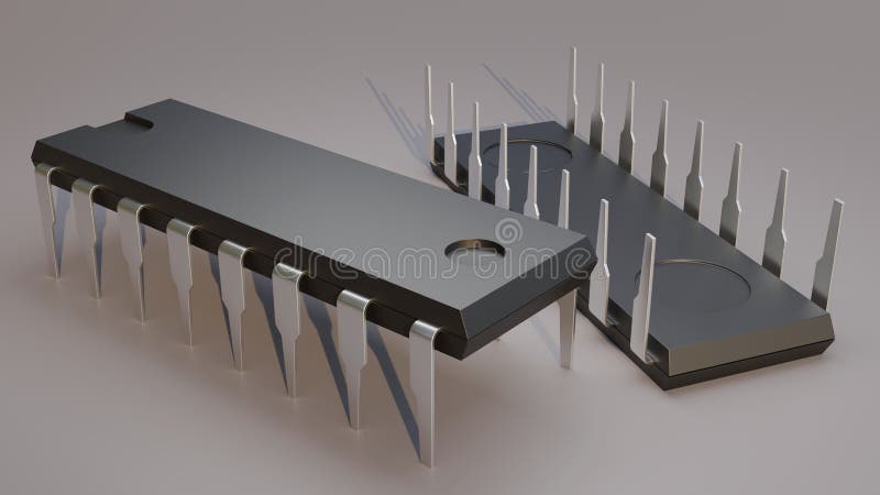 Integrated circuits chips or IC 3D rendering illustration. stock illustration