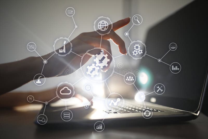 Integrationskonzept Industrielle und intelligente Technologie Geschäfts- und Automatisierungslösungen stockbilder