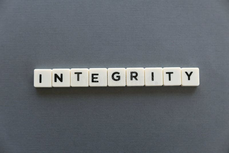 Integrity Word Made of Square Letter Word on Green Background. Stock