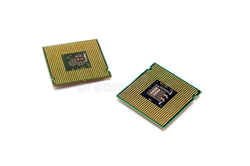 Intel computer central processing units isolated on white background pins up socket 775 untitled selective focus royalty free stock photography