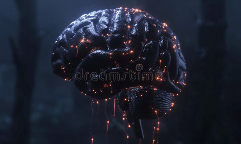 Inteligencia artificial en salud. rol de ai en neurología y salud mental. cerebro humano iluminado por algoritmos ai con libre illustration