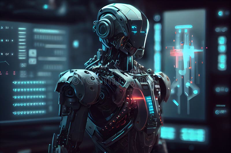 Inteligencia artificial humanoide robot máquina aprendiendo con tecnología de minería de datos. robot humanoide. ilustración de alta calidad
