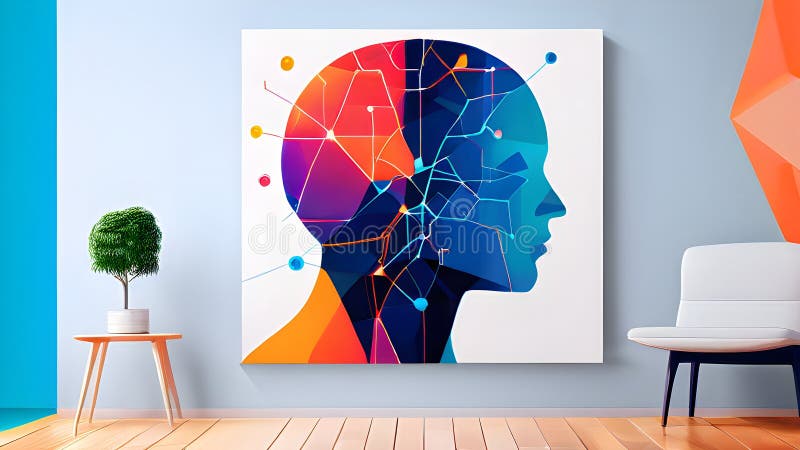 Inteligencia artificial simbolizada en una ilustración de fondo de pantalla abstracta minimalista stock de ilustración