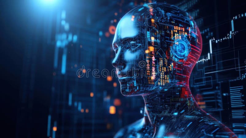 Inteligența artificială arată plăcile cu circuite și prelucrarea datelor cu ajutorul rețelei neuronale digitale și al mașinii care stock photo