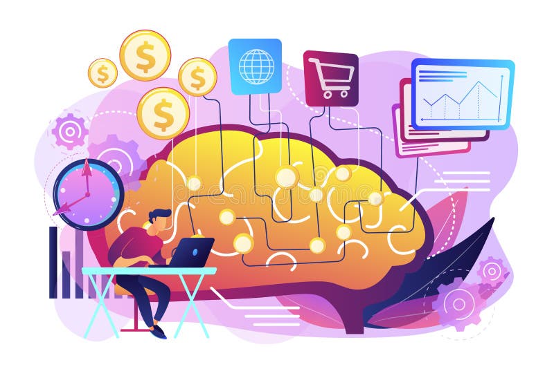Inteligência artificial na ilustração de financiamento do vetor do conceito ilustração stock Inteligência artificial na ilustração de financiamento do vetor do conceito ilustração stock
