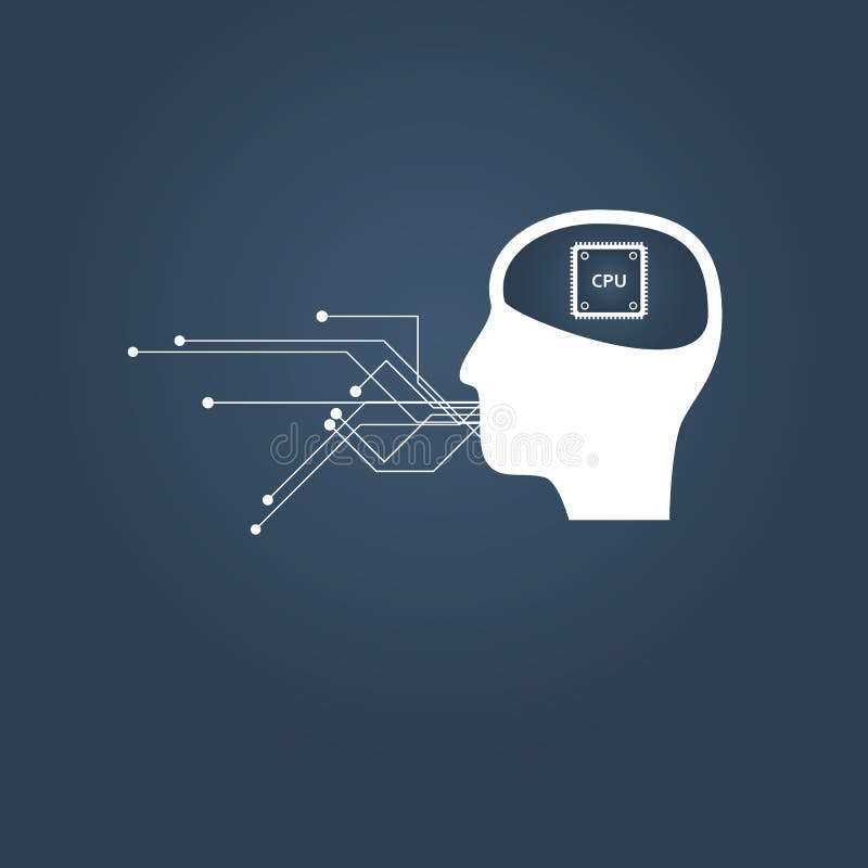 Inteligência artificial ou de comunicação do AI conceito do vetor Cabeça humana com processador central para dentro ilustração do vetor Inteligência artificial ou de comunicação do AI conceito do vetor Cabeça humana com processador central para dentro ilustração do vetor